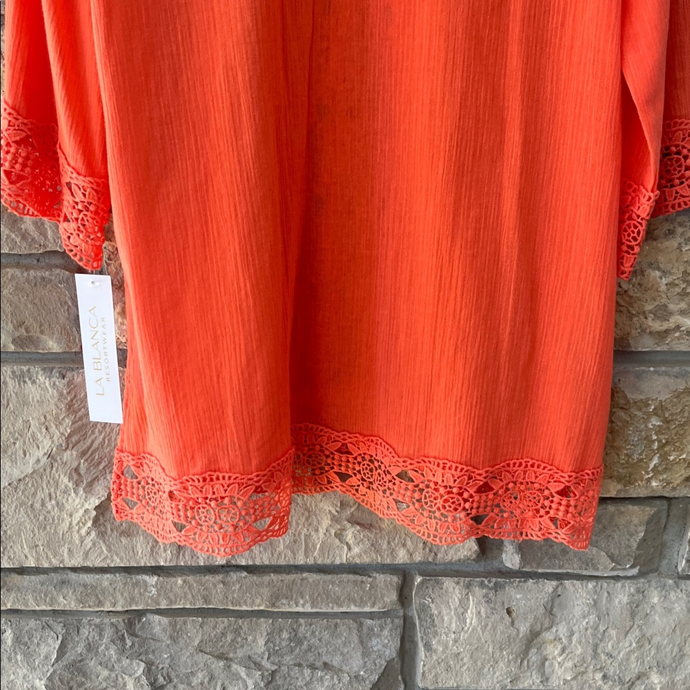 NWT La Blanca Vibrant Orange Crochet Swim Cover-Up Size Large - Picture 13 of 15